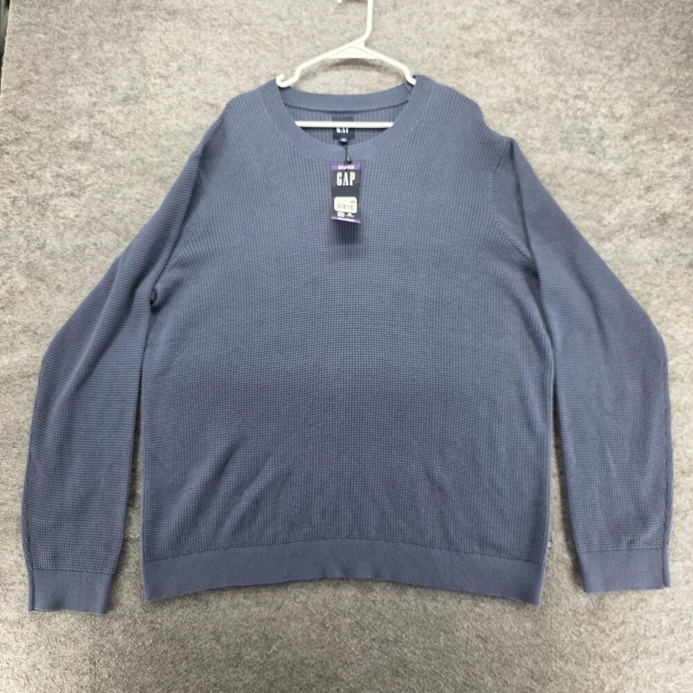 Gap Sweater Mens 2XL Blue Crew Neck Pullover Waffle-Knit Lightweight Casual
